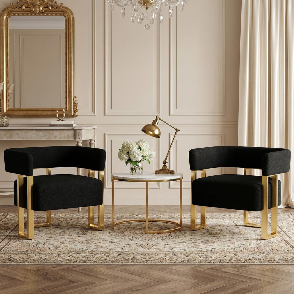 Modern Accent Chair Set of 2, Barrel Chairs, White Arm Chairs Living Room