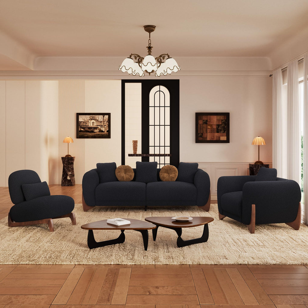 Morden Fort Modern Cloud Sofa Couch - 3 Seater Sherpa Boucle Sofas with Wood Legs