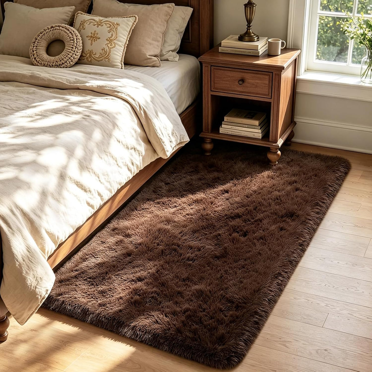 Mottled Beige 9x12 Area Rugs for Living Room, Fluffy Shag Rug Large Carpet