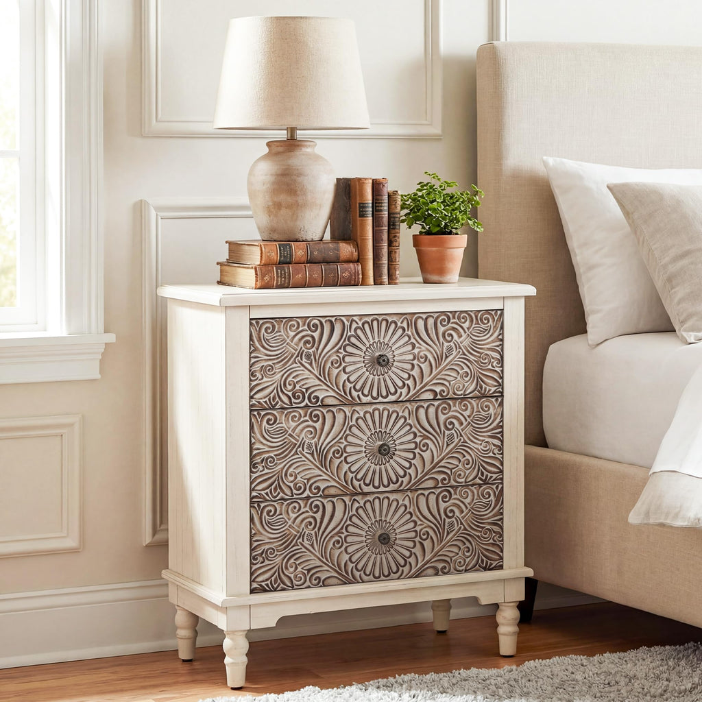 Round Three-Drawer Nightstand