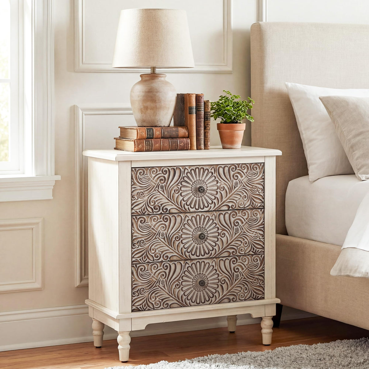 Round Three-Drawer Nightstand