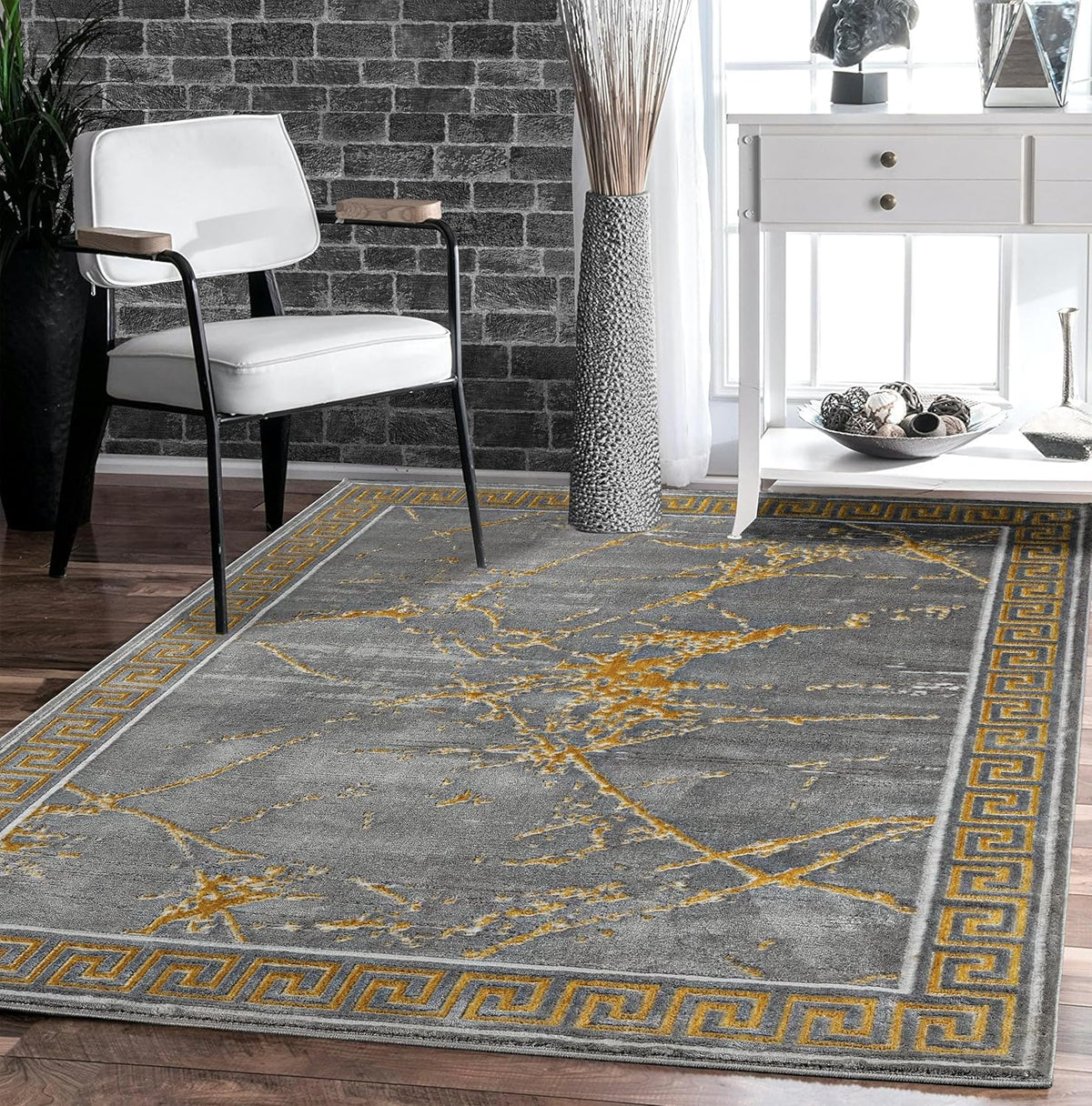 GLORY RUGS Area Rugs Marble 5X7 Cream Gold Carpet Modern Abstract Rug Living Room