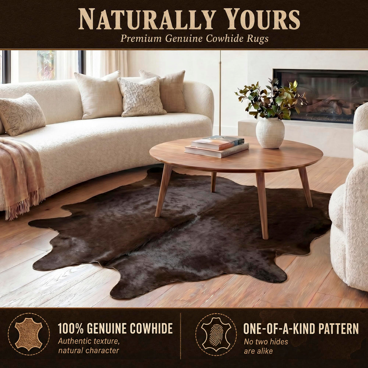 Natural Geneva Cowhide Area Rug, Off-White, 6 ft x 7 ft