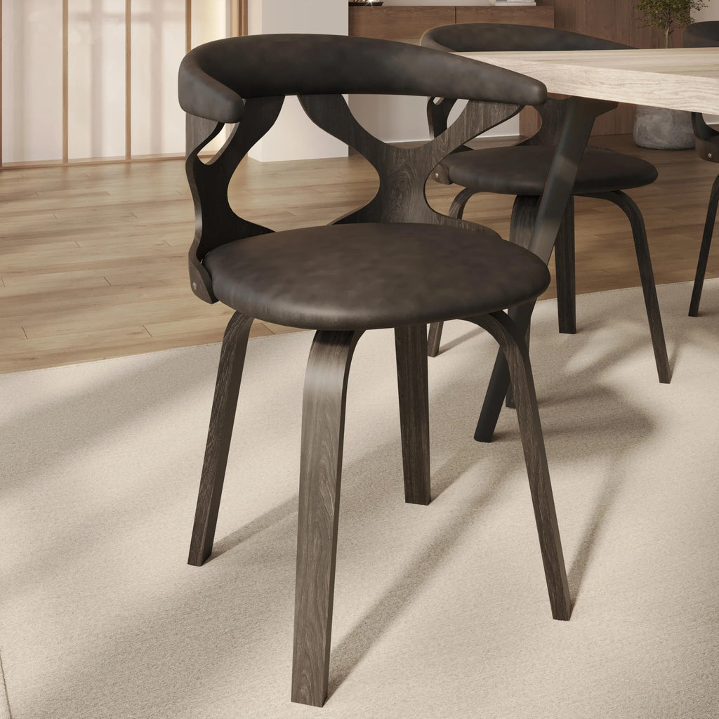 LeisureMod Klyne Leather Dining Chair with Poplar Wood Frame – Mid-Century Wooden