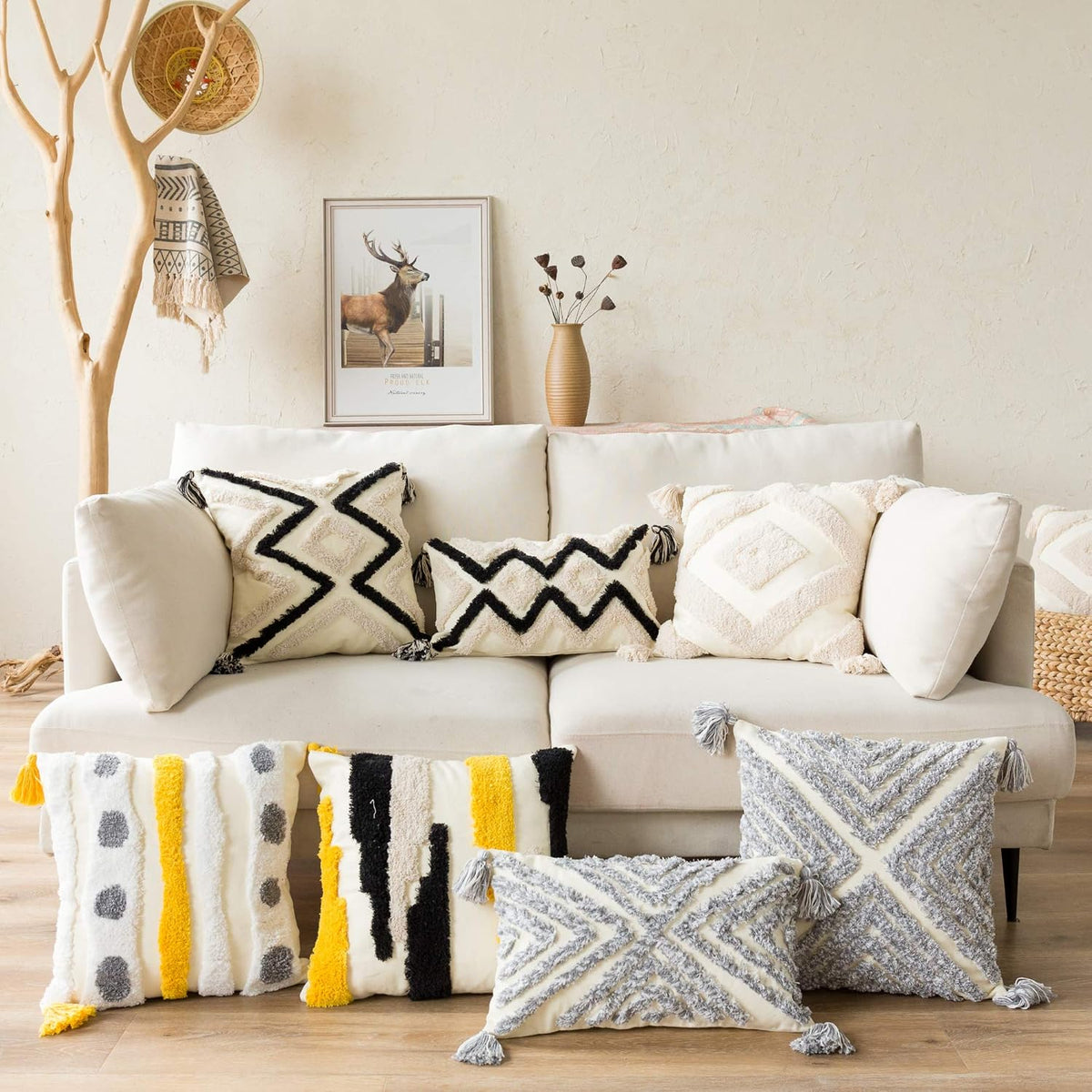 Woven Tufted Boho Throw Pillow Cover