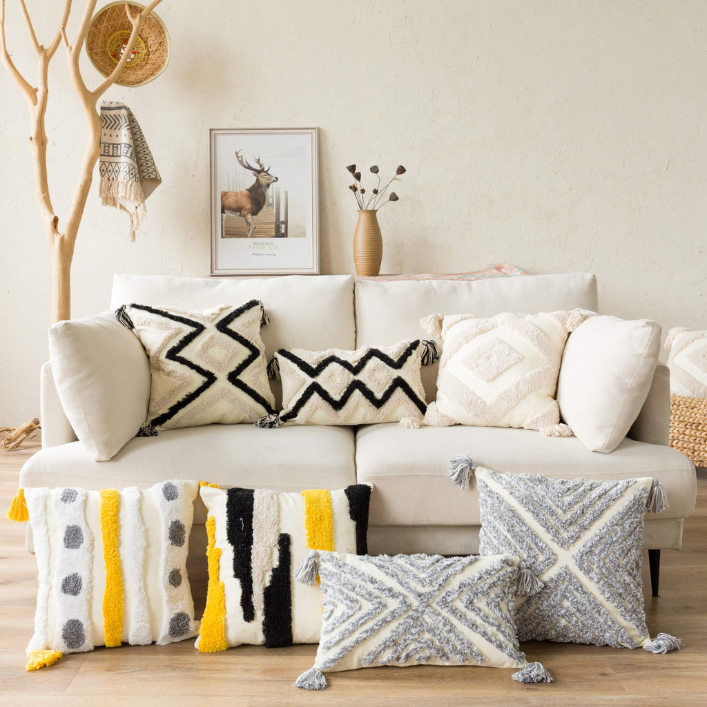 Woven Tufted Boho Throw Pillow Cover