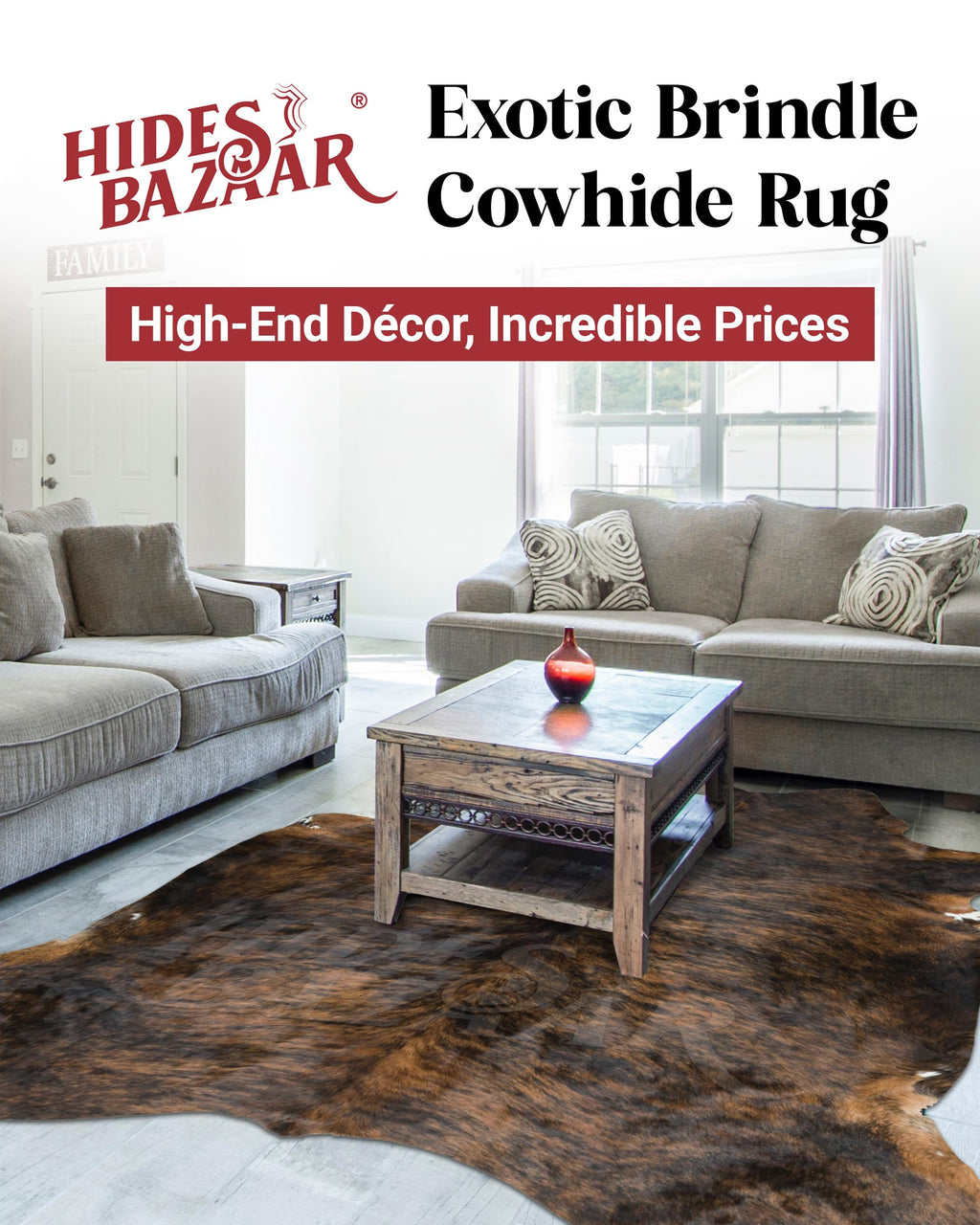 HIDES BAZAAR Brown Brindle Cowhide Rug 5x7 ft, Real Hair on Hide Area Rug