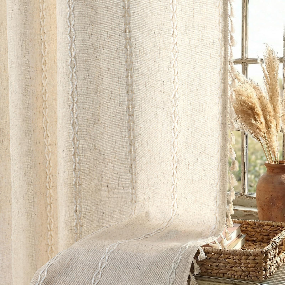 Boho Tassel Blackout Curtain Set