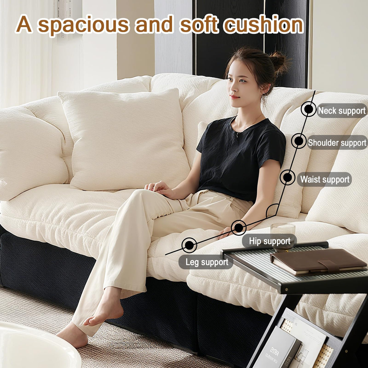 Cat Scratch Fabric Sofa Living Room 2026 new Straight Row Black and White Color