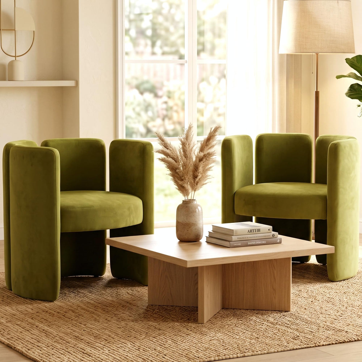 chairus Modern Accent Chair, Unique Velvet Barrel Reading Chair, Green