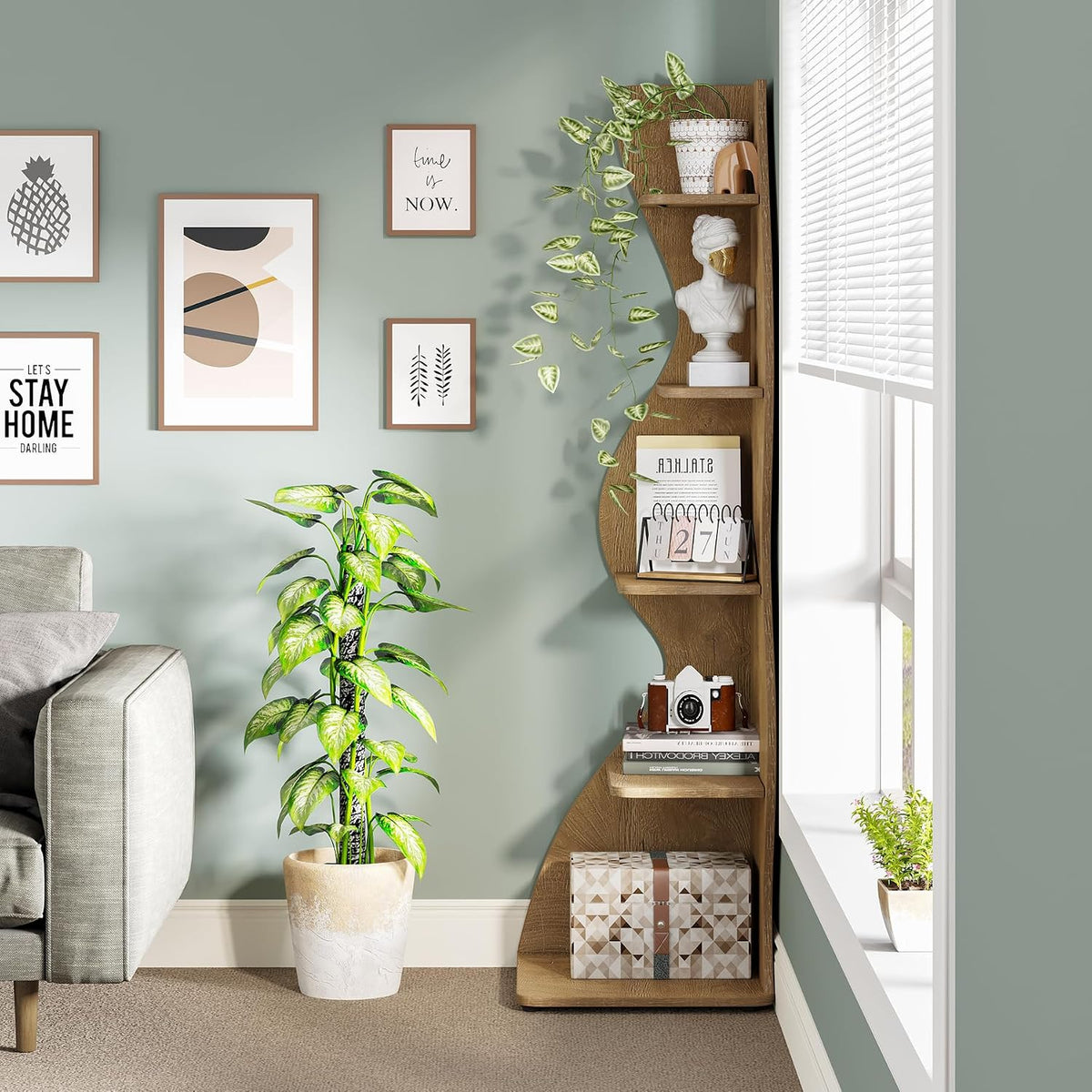 Modern Five-Tier Corner Bookshelf