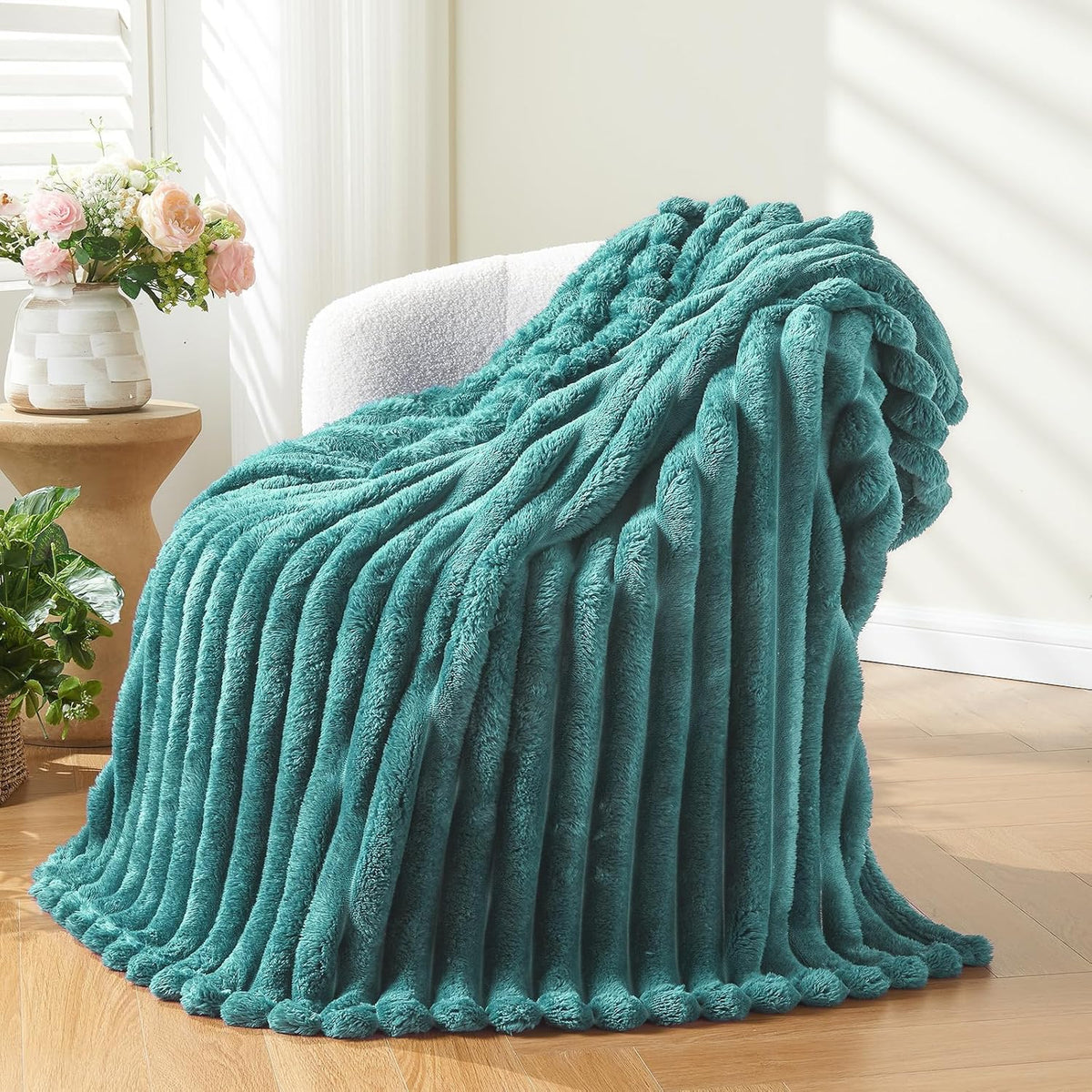 Ribbed Fleece Throw Blanket
