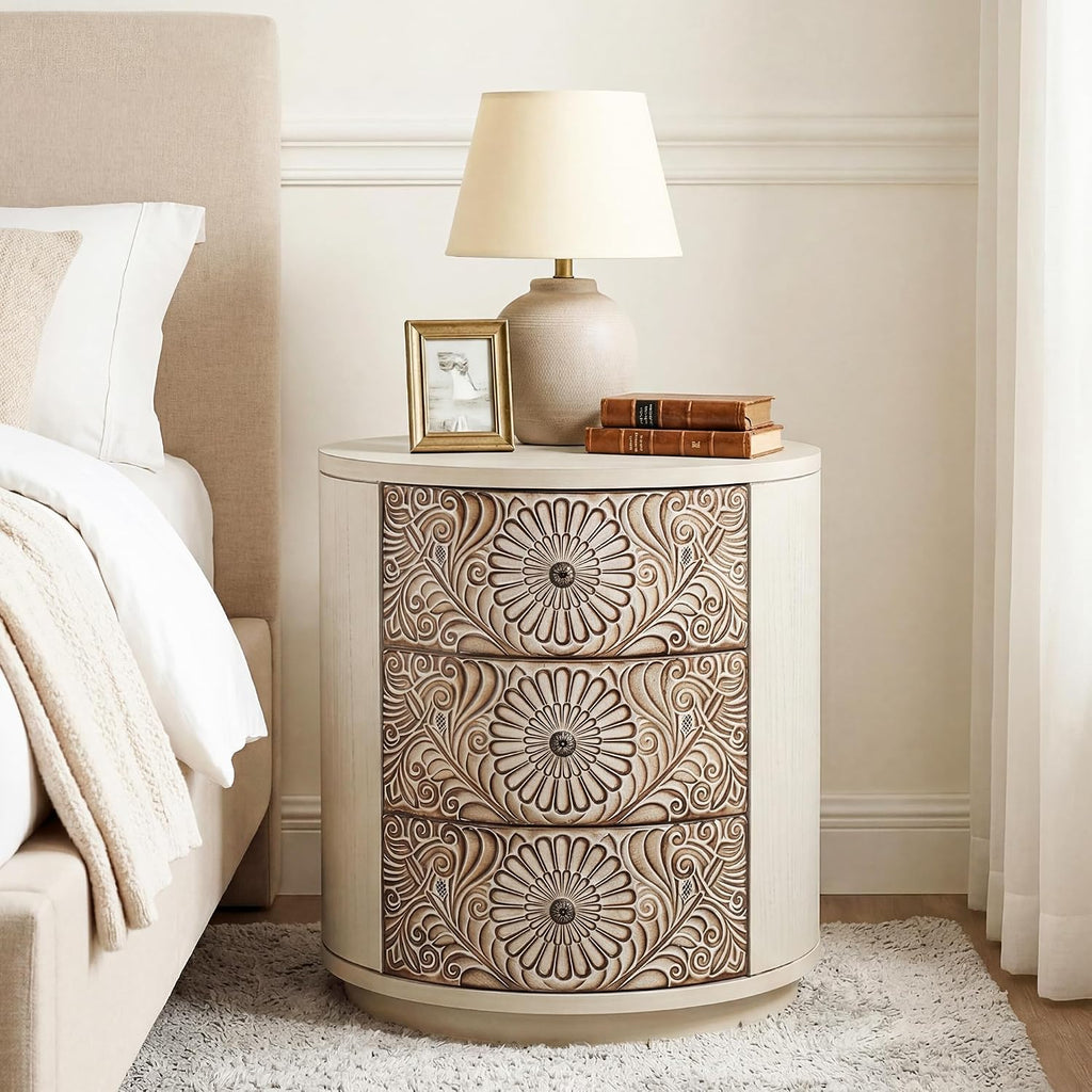 Round Three-Drawer Nightstand