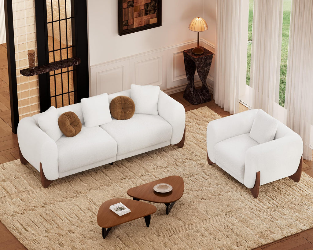 Morden Fort Modern Cloud Sofa Couch - 3 Seater Sherpa Boucle Sofas with Wood Legs