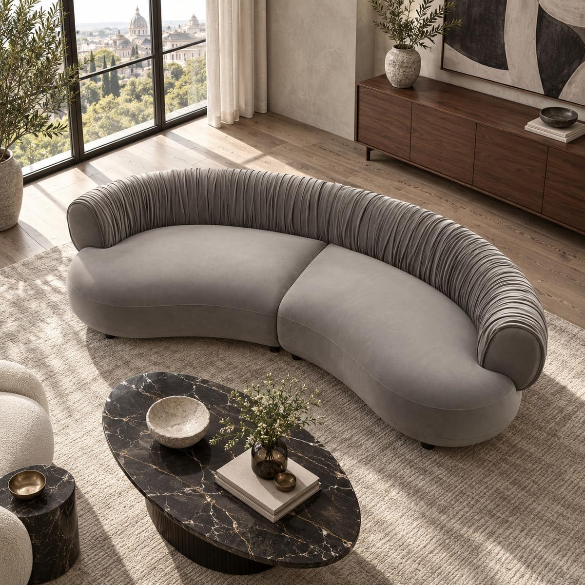 102.36" Curved Sectional Sofa, Gray Velvet 4-Seat Couch