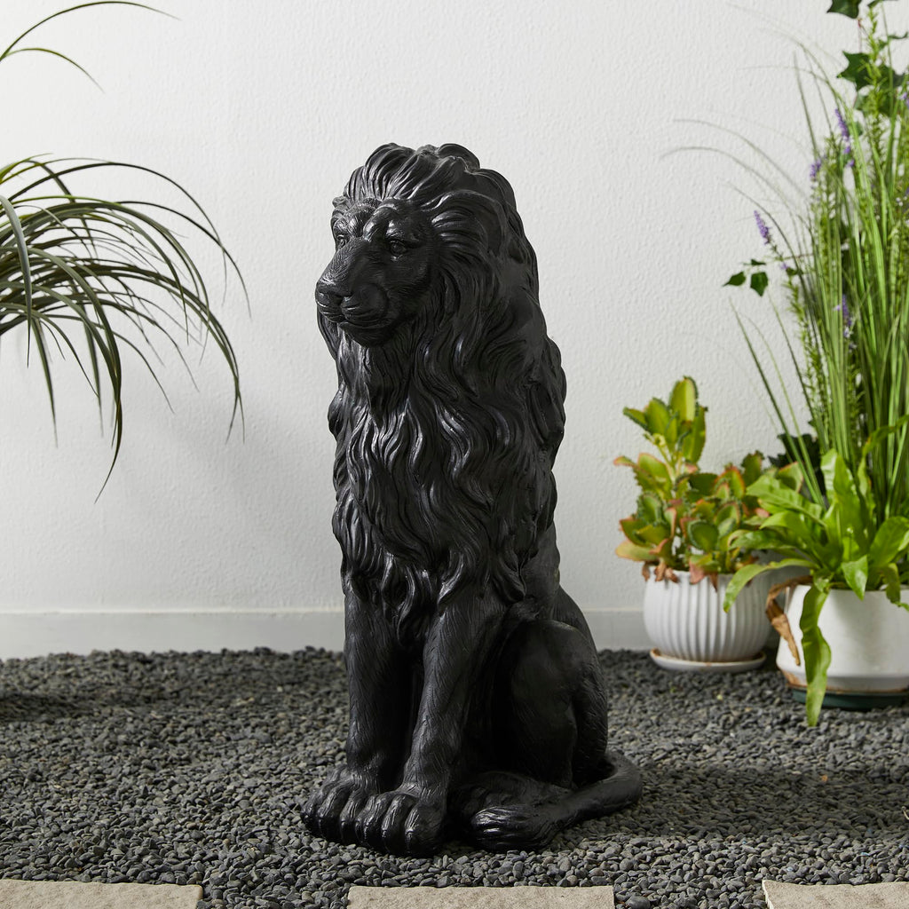 Glitzhome Guardian Sitting Lion Statue Regal Indoor and Outdoor Garden Sculpture