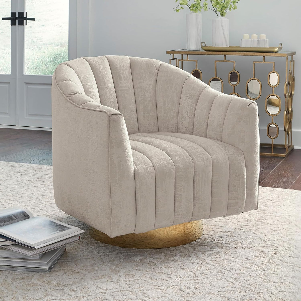 Signature Design by Ashley Swivel Barrel Accent Chair, Pearl, Penzlin