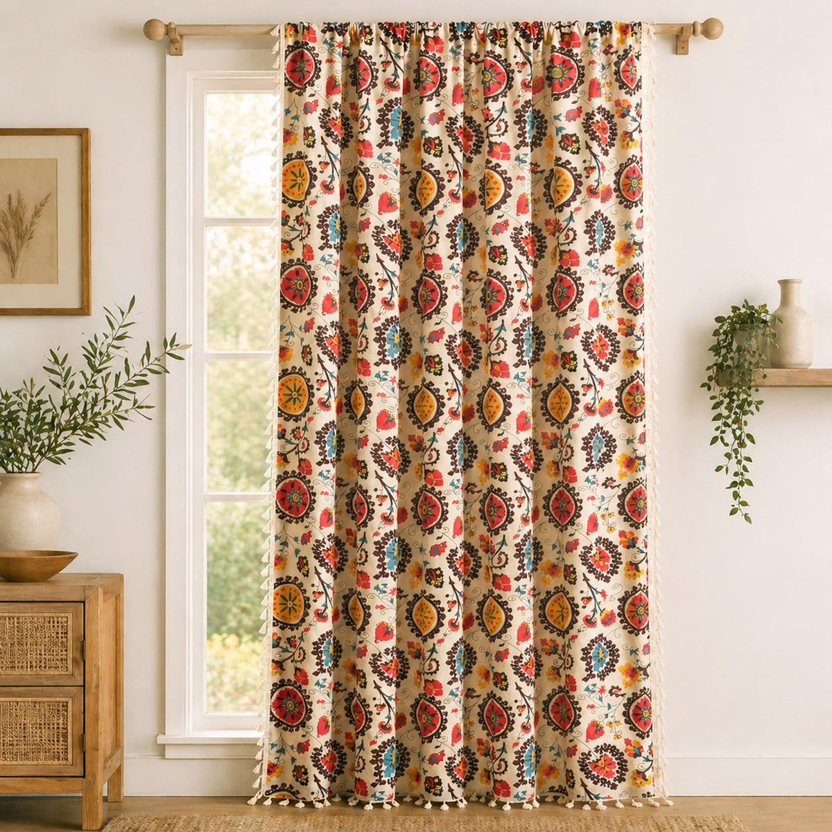 Boho Geometric Tassel Curtain Panel
