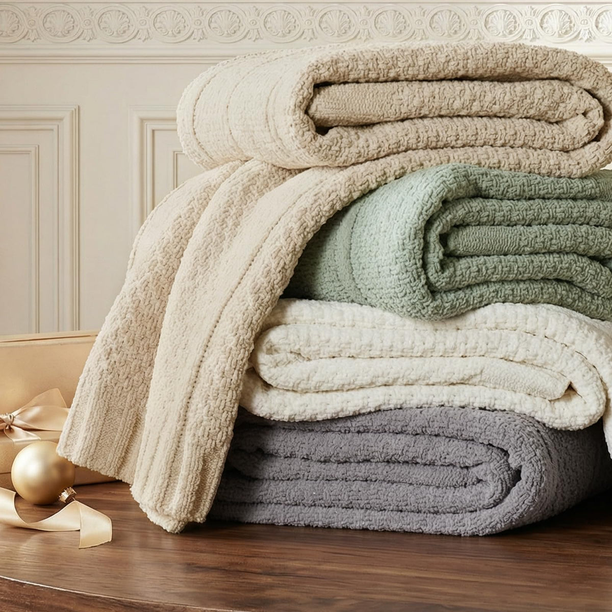Moss-Stitch Chenille Throw Blanket