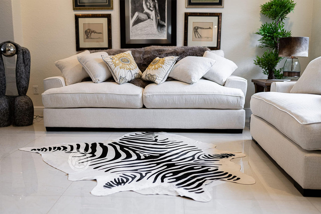 Sunshine Cowhides 100% Genuine Zebra Print Brown on Beige Cowhide Rug - Modern