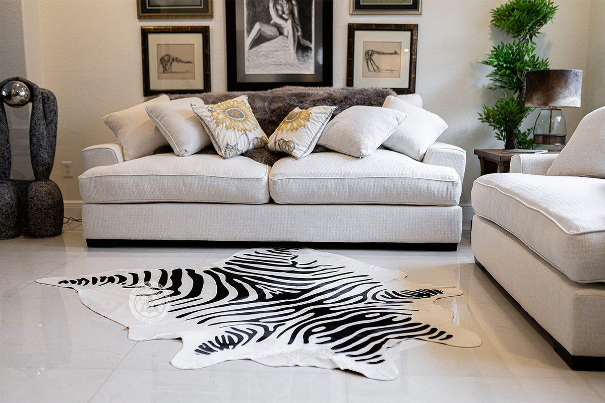 Sunshine Cowhides 100% Genuine Zebra Print Brown on Beige Cowhide Rug - Modern