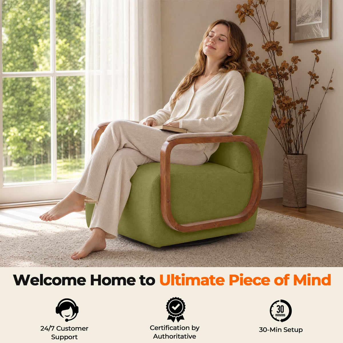 Couchus Swivel Accent Chair with Sturdy Base (Beige, Set of 2)