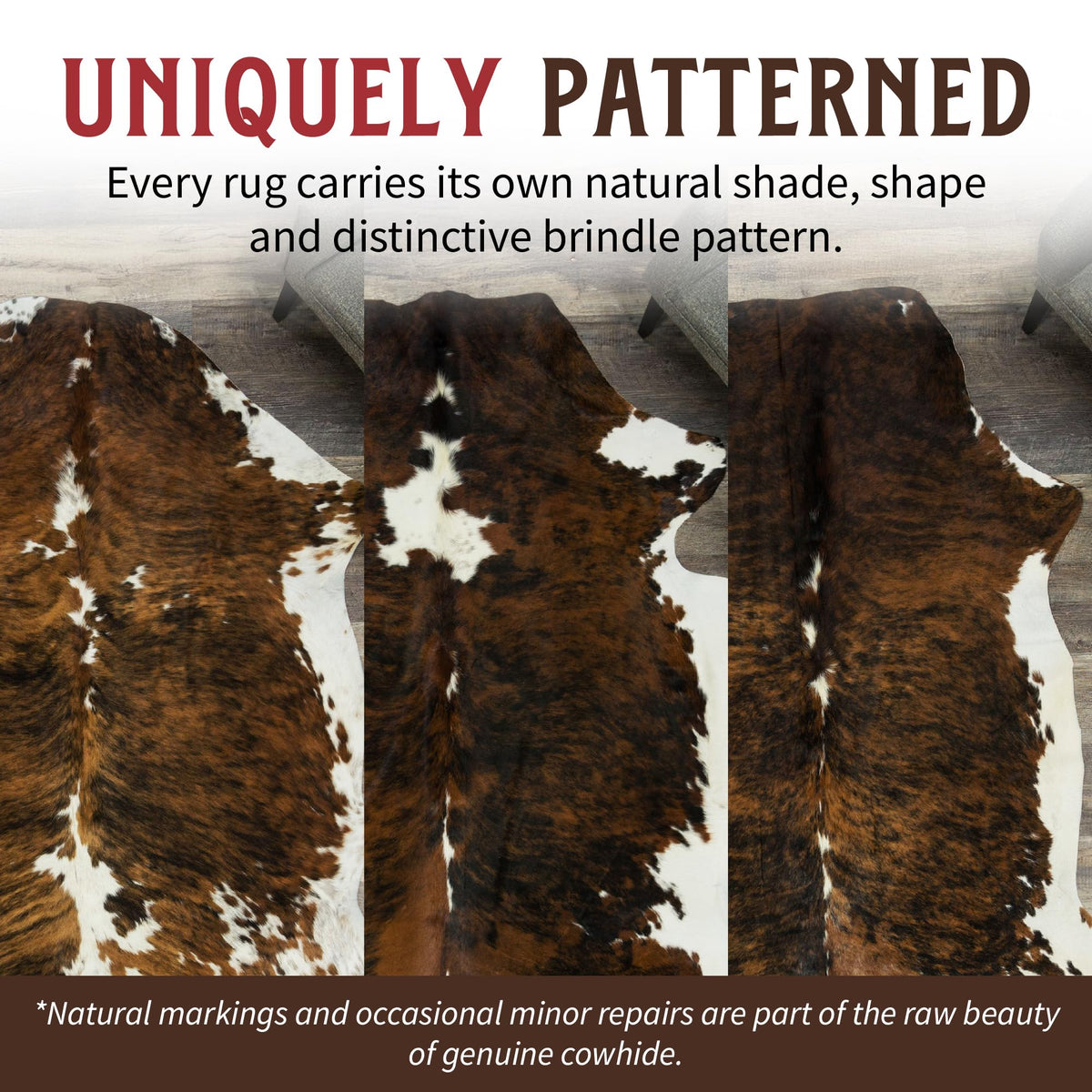 HIDES BAZAAR Brown Brindle Cowhide Rug 5x7 ft, Real Hair on Hide Area Rug