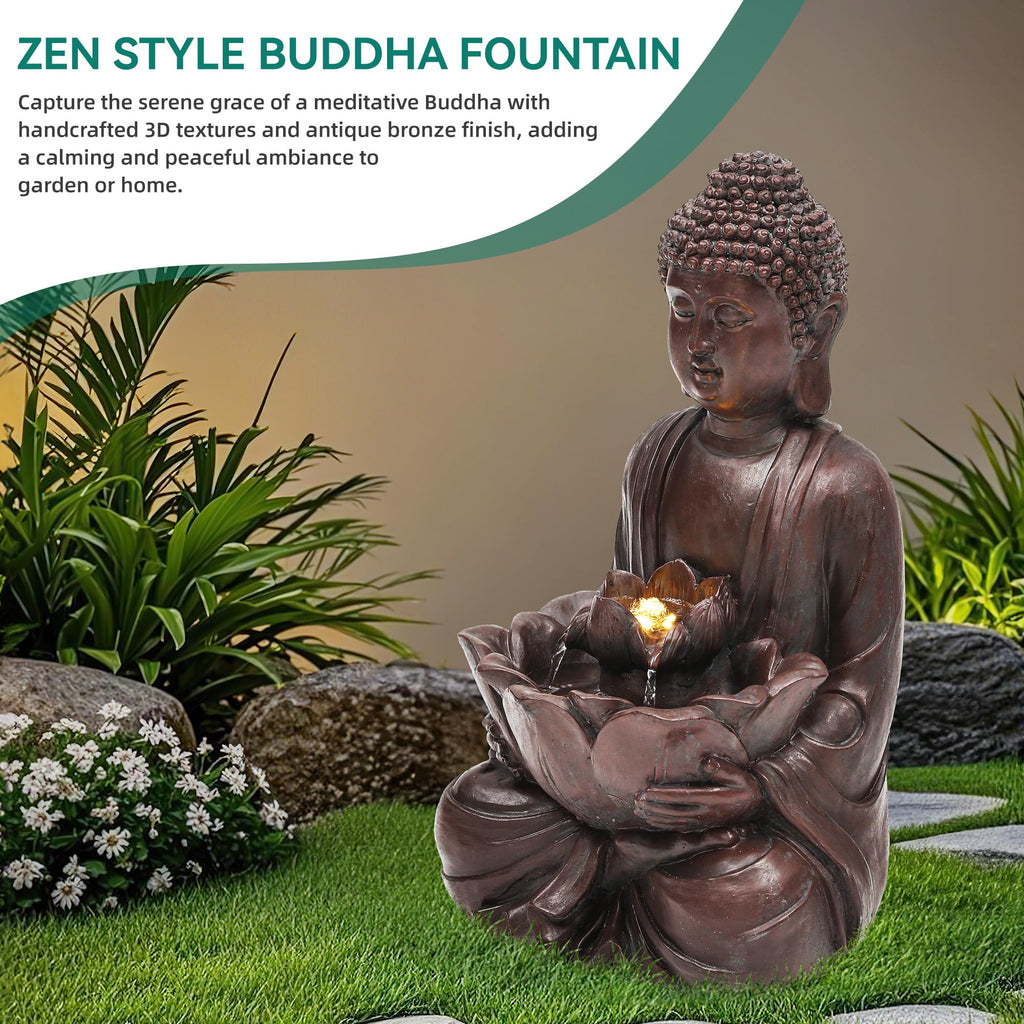 23" H Tiki Statue Outdoor Water Fountain with LED Lights