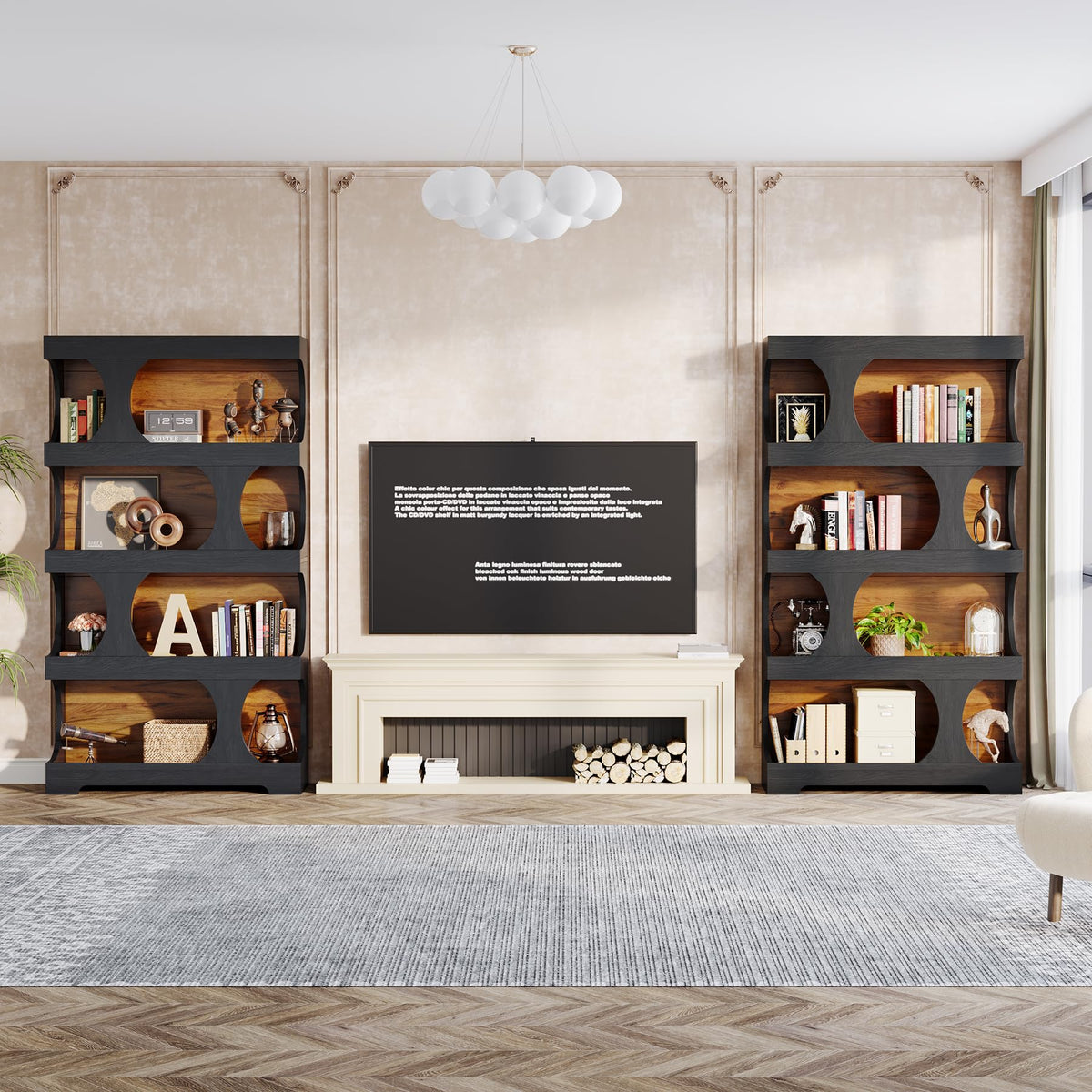 71-Inch S-Shaped 4-Tier Bookcase – Set of 2