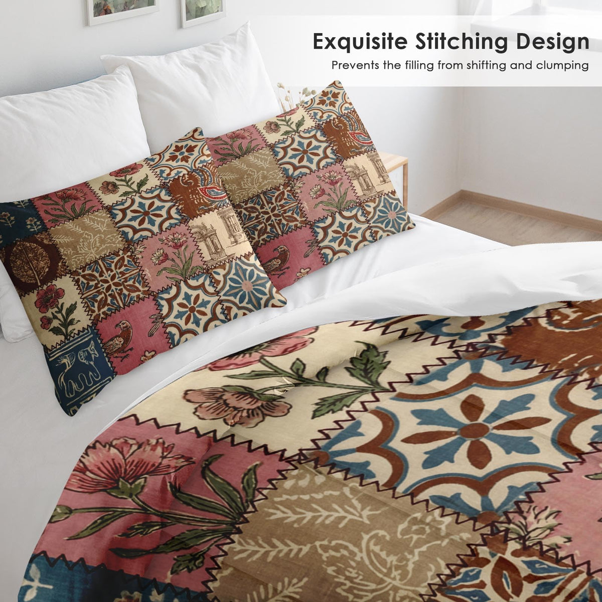 Pamnest Queen Comforter Set, 3 Pieces African Floral Bedding, All Season