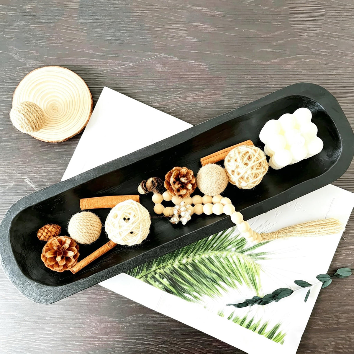 Hand-Carved Wooden Dough Bowl Centerpiece