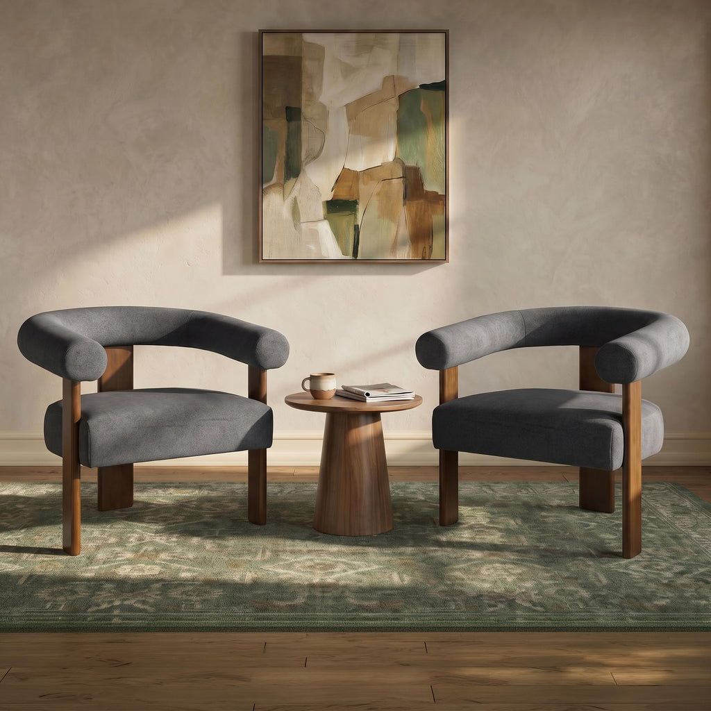 VKNOW Barrel Accent Chairs Set of 2 with Armrests and Rubberwood Legs