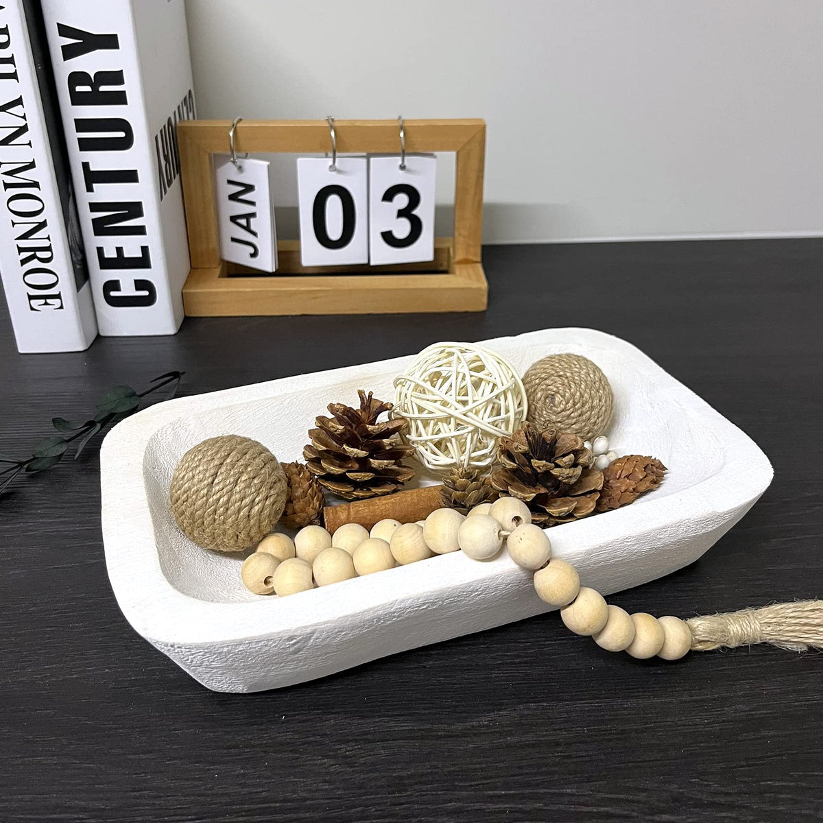 Hand-Carved Wooden Dough Bowl Centerpiece