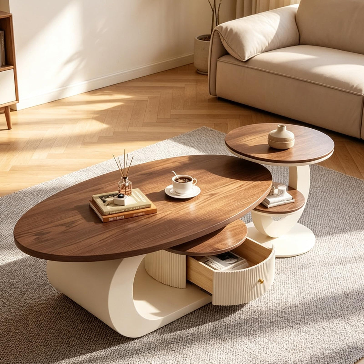 Luxury Curved Walnut Coffee Table