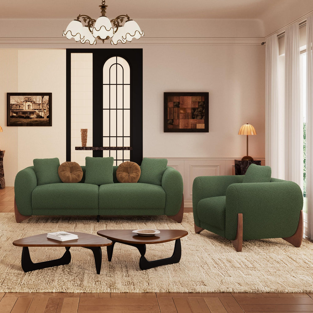 Morden Fort Modern Cloud Sofa Couch - 3 Seater Sherpa Boucle Sofas with Wood Legs