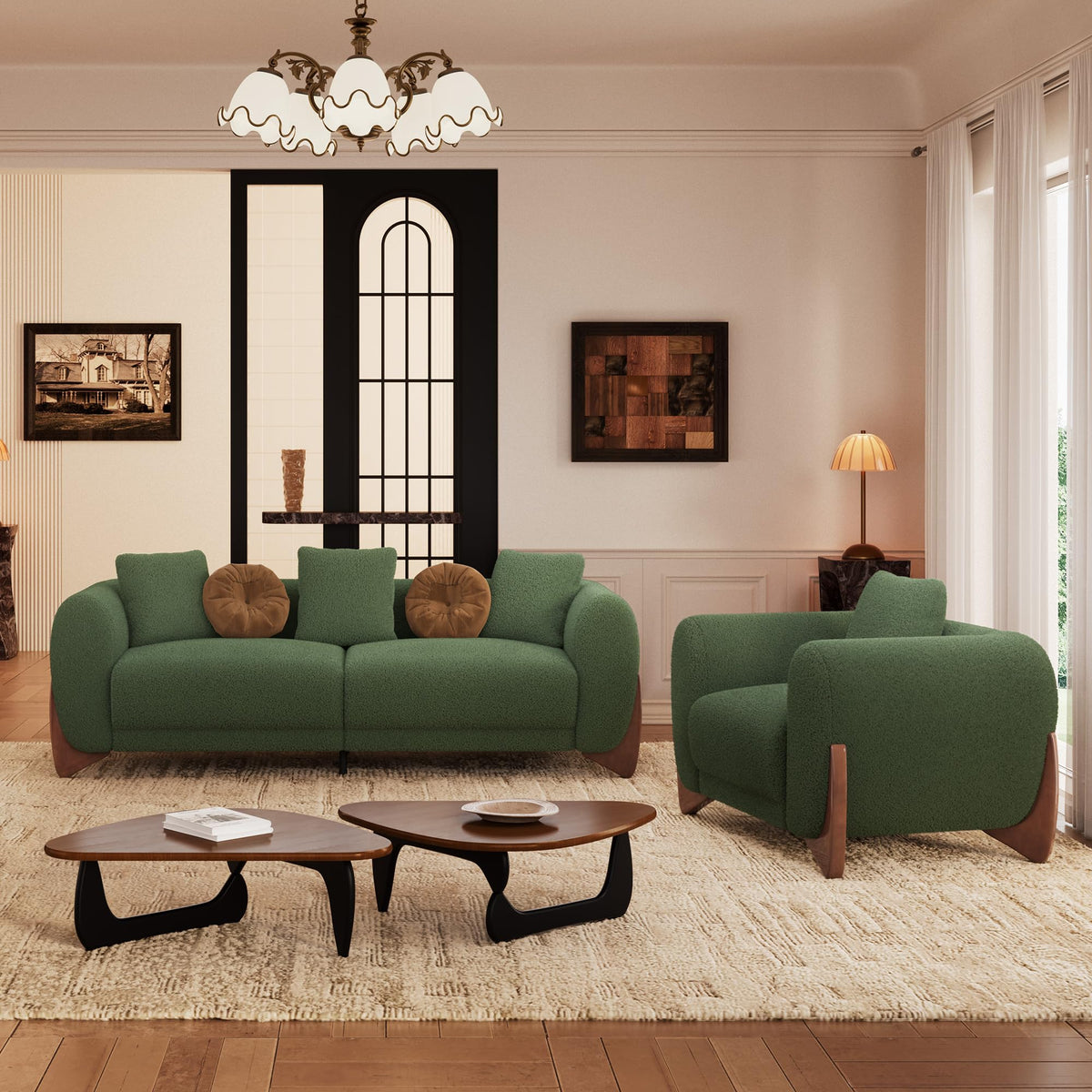 Morden Fort Modern Cloud Sofa Couch - 3 Seater Sherpa Boucle Sofas with Wood Legs