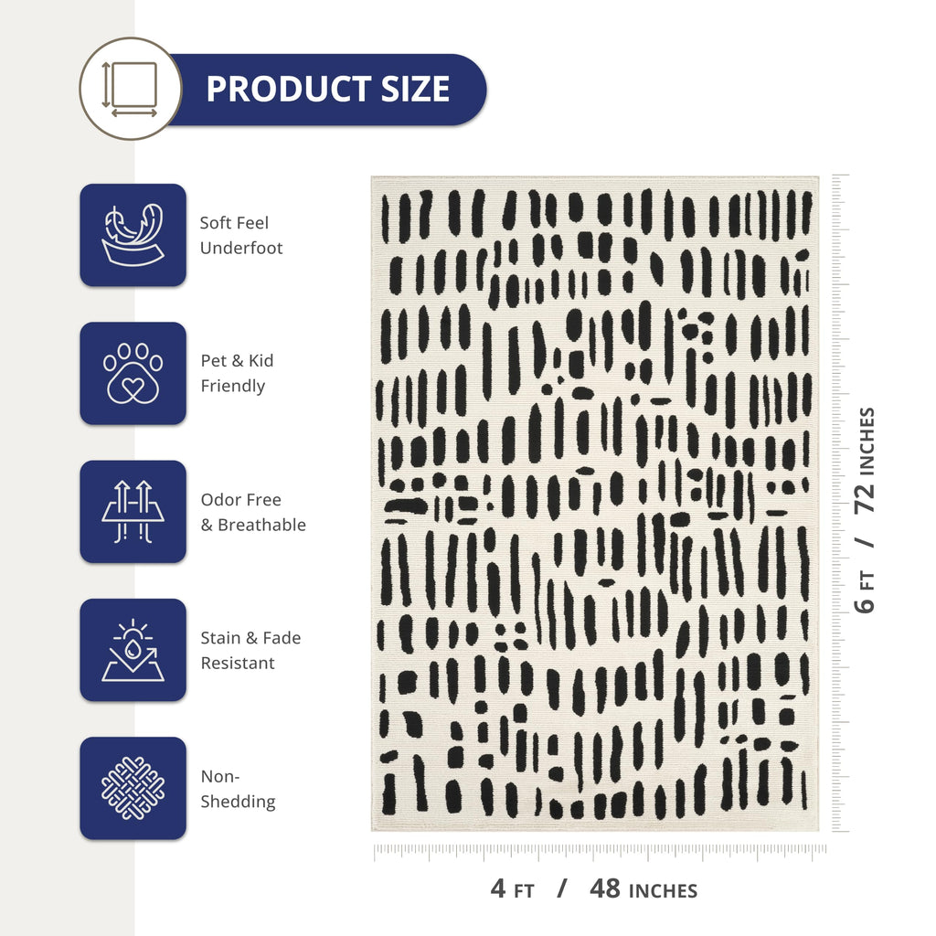 Abani Geometric Beige/Black Area Rug -6'x9' - Modern 3D Lines Design - Deco