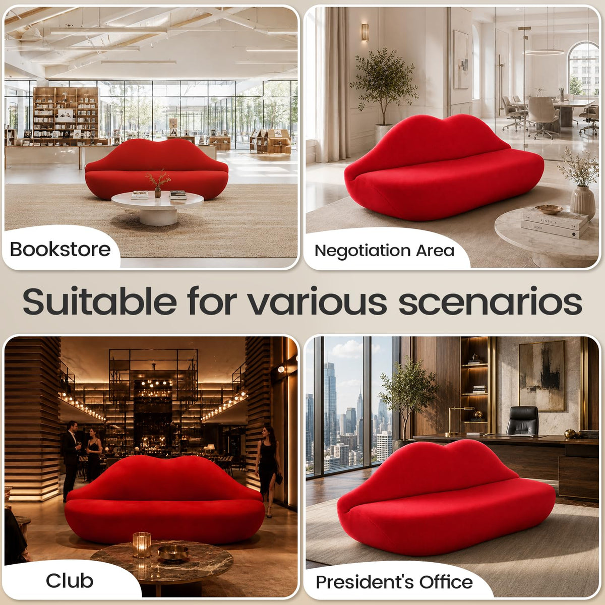 Lip-Shaped Sculptural Sofa, Modern Artistic Statement Couch, Unique Curved Accent Seating for Home and Commercial Spaces.(White，78.74inches)