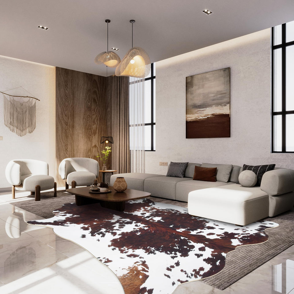Faux Cowhide Rug 4.6x5.2 ft Cow Hide Faux Cowhide for Living Room Bedroom Dining