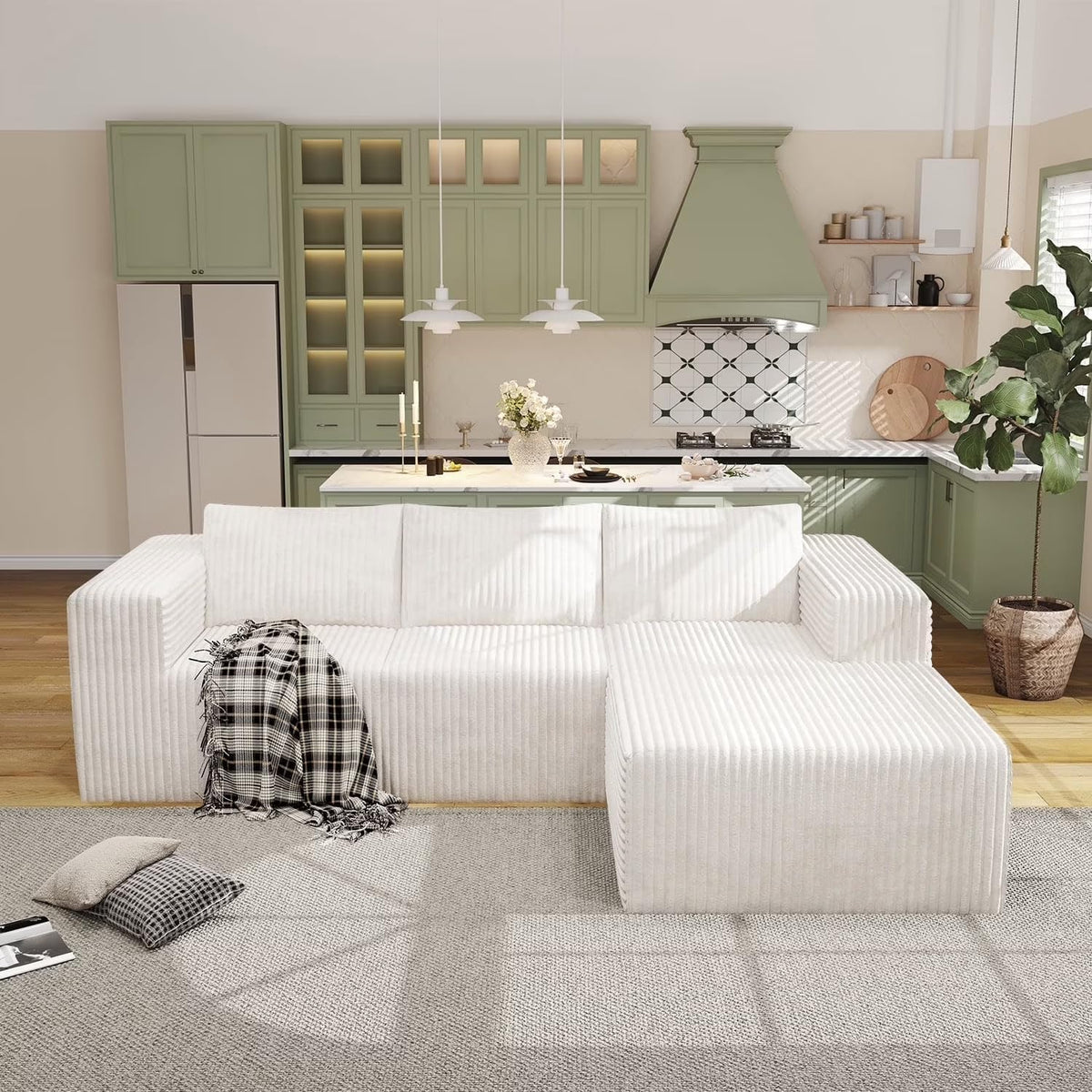 106" Modular Corduroy Cloud Sectional Sofa