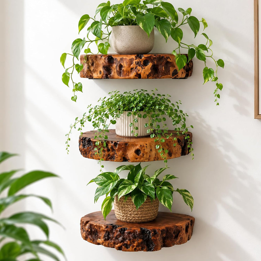 Handmade Jujube Wood Floating Shelves – Set of 3