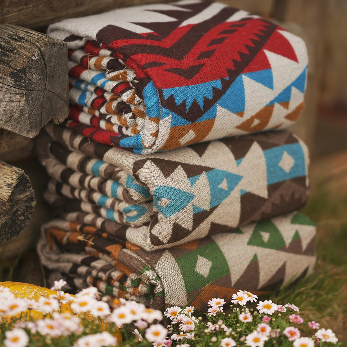 Aztec Sherpa-Lined Throw Blanket