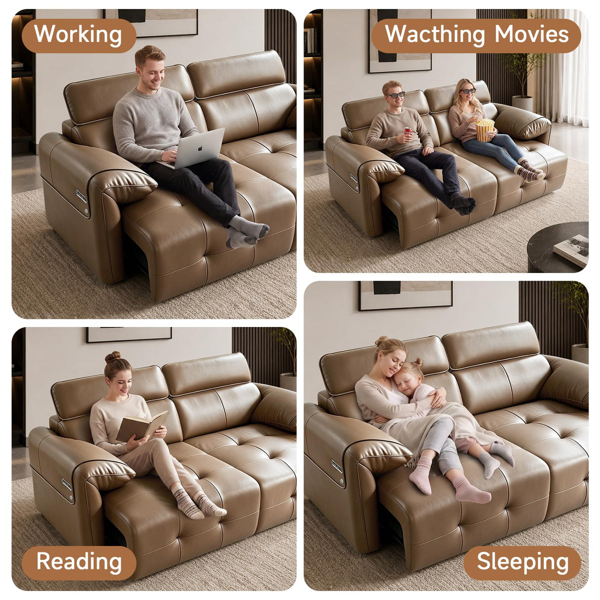 Electric Pull Out Sofa With Adjustable Headrests