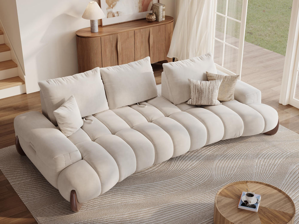 POVISON Arlo 85.2'' Oversized Curved Velvet Loveseat, 2 Seater, Beige