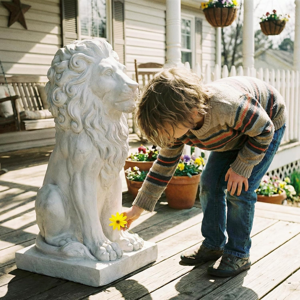 Lion Statue, Outdoor Garden Statues 27in Tall, White