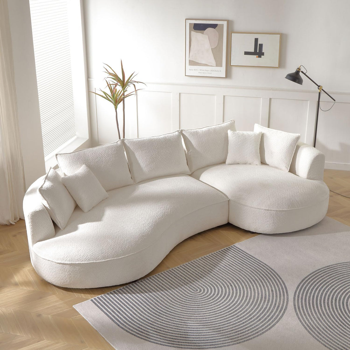 102.36" Curved Sectional Sofa, Gray Velvet 4-Seat Couch