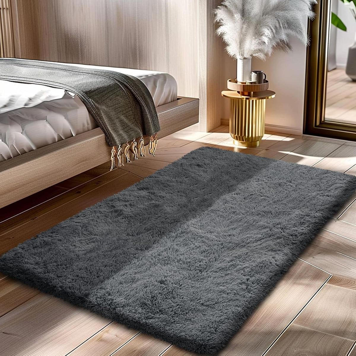 Mottled Beige 9x12 Area Rugs for Living Room, Fluffy Shag Rug Large Carpet