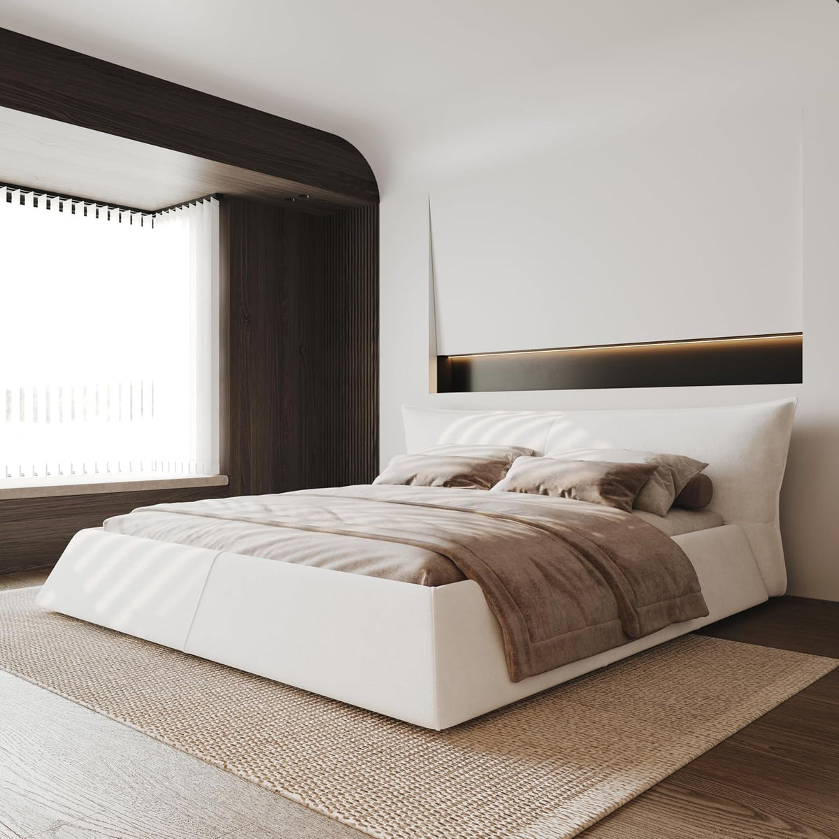 DEINPPA Contemporary Upholstered Bed with Oversized Soft Headboard