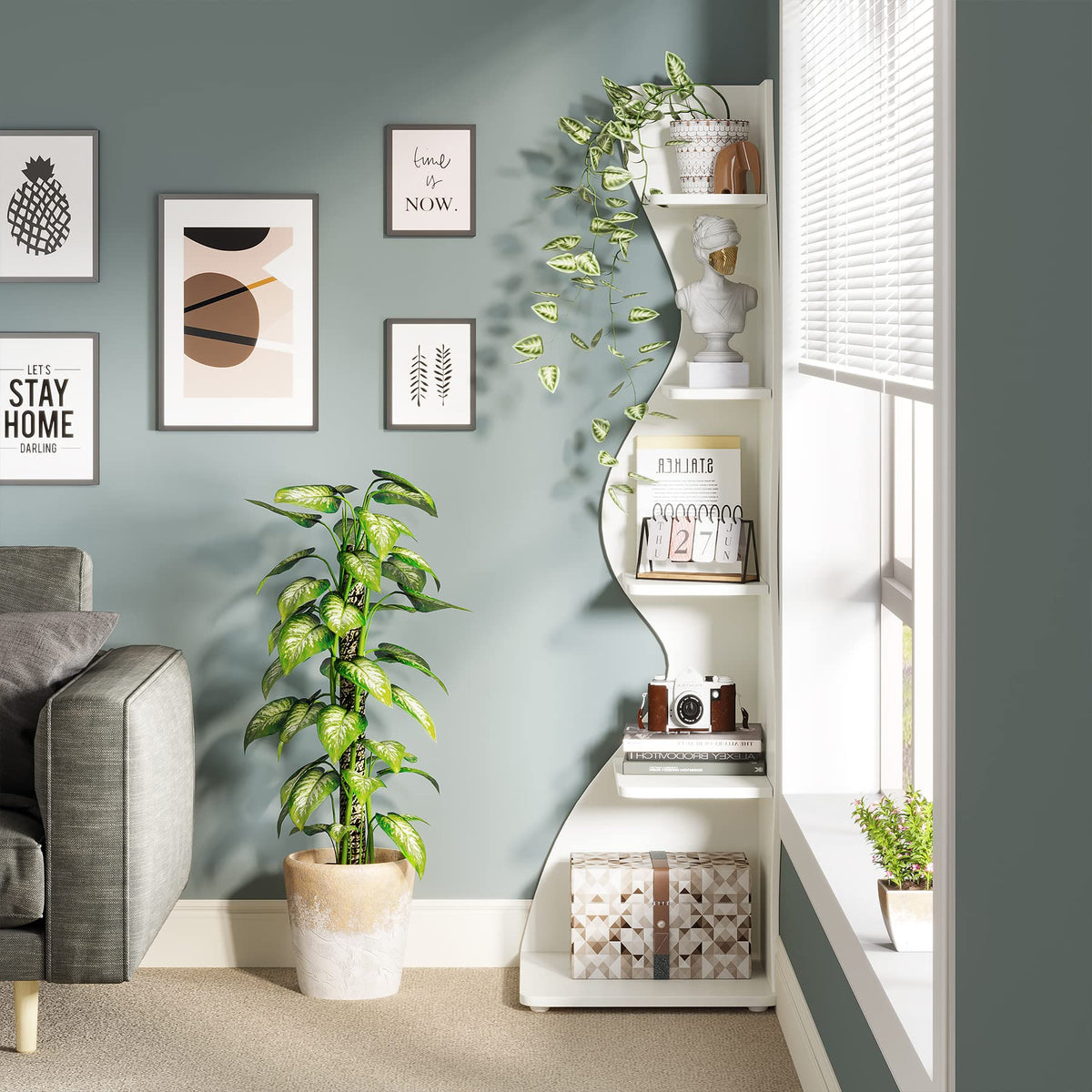 Modern Five-Tier Corner Bookshelf