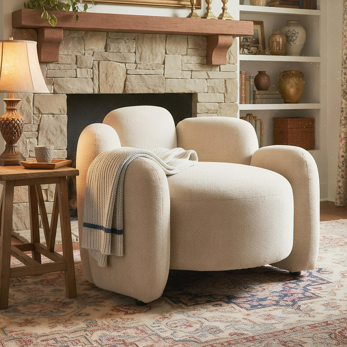 Hyfirm Sculptural Barrel Accent Chairs Set of 2, Cream White